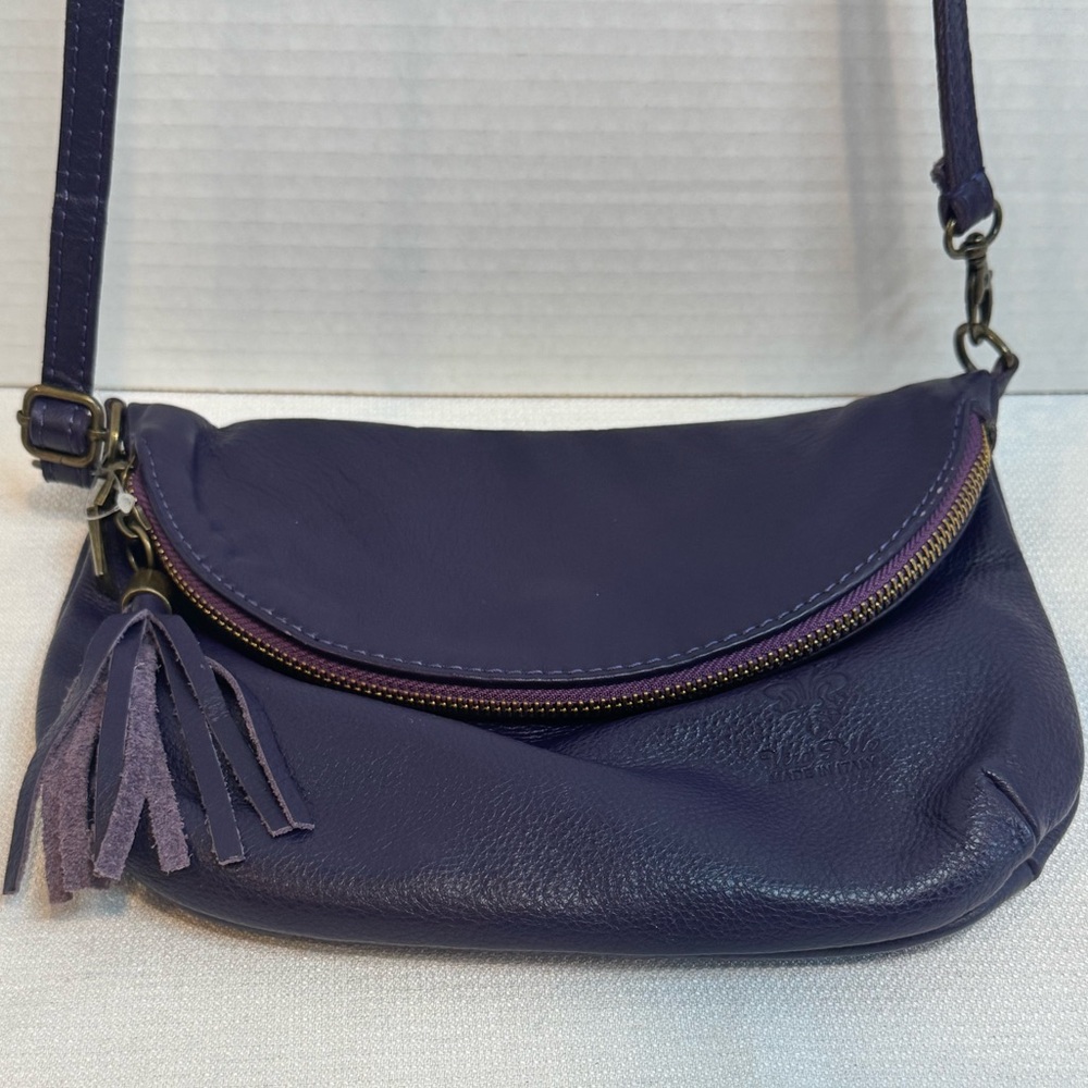 Borse in Pelle Vera Pelle Made in Italy Soft Leather Crossbody Tassel Purple